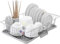 CROWNSHOP Dish Drying Rack with Drip Tray Compact Anti-Rust Dish Rack Drainer Metal Wire Cutlery Holders Draining Holder Utensil Holder Cutlery Rack Over Sink
