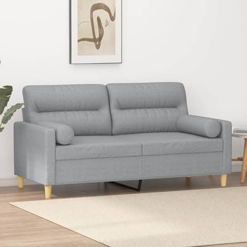 Xichuzi 2-Sitzer-Sofa mit Zierkissen Hellgrau 140 cm Stoff, Sofas & Couches, Sofa Wohnzimmer, Sofa Für Jugendzimmer, Relaxsofa, Sofa Für Schlafzimmer, Polstersofa 3200821