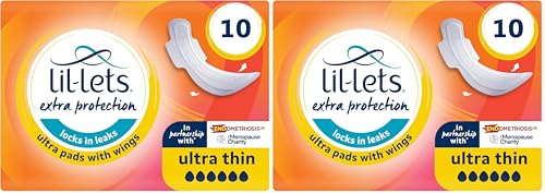 Lil-Lets Extra Protection Ultra Pads X 10 (2 Pack), with Wings, for Extremely Heavy Flow Periods and Perimenopause