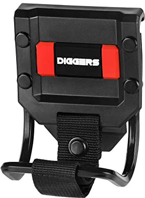 DIGGERS Heavy-Duty Hammer Loop – Steel Belt Clip with Retention Strap, 7.5 x 7 x 10 cm, Black and Red – Tool Belt Holder for Trades & DIY