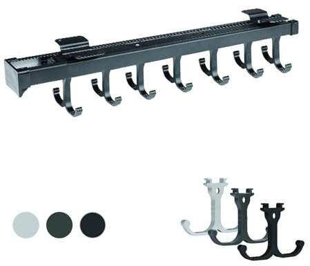 Aluminum alloy pull out pot pan rack with 5-7 movable hooks,pot hangers for kitchen,Pull Out Mop Broom Holder & Organizer Tool Racks ,For cabinets and miscellaneous storage(Black,51cm/20.07in)