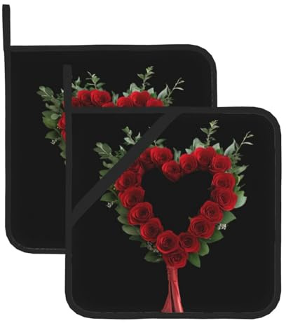 VVXBHGR Bouquet a forma di cuore con stampe, presine quadrate resistenti al calore (set di due) 20,3 x 20,3 cm: tessuti di qualità, antiscottatura e facili da pulire
