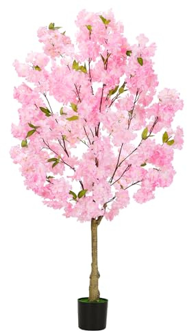 ABQ Cerisier artificiel en fleurs, plantes artificielles pour décoration d'intérieur, fleurs Sakura roses artificielles pour salon, maison, entrée, chambre à coucher, bureau, décoration intérieure
