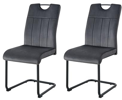 xonox.home – Schwingstuhl Lisa 43x98x61 cm Anthrazit 2er Set – Freischwinger mit Griffloch – Bis 120 kg belastbar – Moderner Esszimmerstuhl für Komfortables Wohnen & Essbereich