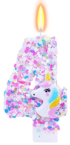Mavouri Einhorn Geburtstagskerzen Zahlen 4, Unicorn Geburtstagskerze 4 Jahre Mädchen, Einhorn Kerze 4 Geburtstag Mädchen, Unicorn Tortendeko Geburtstagsdeko 4 Jahre, Kerzen Zahlen 4 Bunt