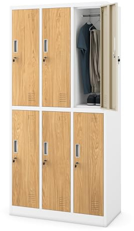 Jan Nowak Umkleideschrank Metall, Spindschrank mit 6 Fächern, abschließbar | Personalschrank mit 6 abschließbaren Abteilen, Kleiderstangen, Lüftung, Namensschildhaltern, Wandmontage, 185 x 90 x 45 cm