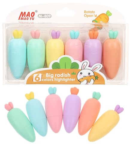 Nurila 6 Farben Textmarker, 5mm Textmarker Pastell (Karottenform) | Macaron-Farben Highlighter Pen für Schulen und Büros, Tagebuchgebrauch