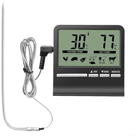 FACAIIO Kitchen Probe Thermometer for Cooking, 0-250C Digital Food Temperature Gauge with 1m Cable for Oven BBQ Rotisserie, Magnet Mount(Black 0-250°C)
