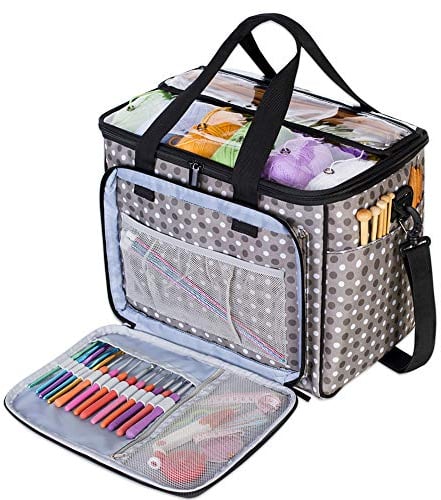 Teamoy Wool Storage Case Suitable for Carrying Knitting/Crochet Wool and Pockets for Accessories (Not Supplied), Nylon, Grey Dot