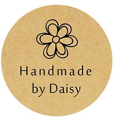 48 Stück personalisiert KRAFT Handmade Sticker - Handmade by Name mit Blume Aufkleber - 4 cm Runde Papieraufkleber Selbstgemacht Etiketten für Hochzeit,Geschäft,Gastgeschenk,Tüten,Weihnachten - Rd 181