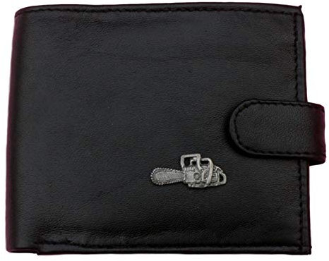 Chainsaw Black Leather Mens Wallet RFID Protection