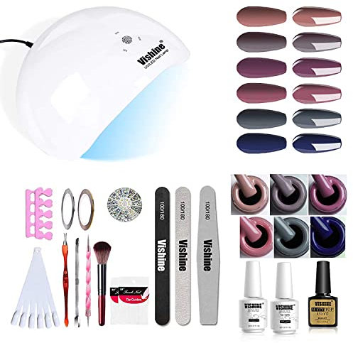 Vishine Gel Nail Polish Starter Kit with 48W SUNOne UV LED Nail Lamp Speed Dryer Manicure Tools 2019 New Set of 6 Glamour Pink Colors Gel Polish Base and Top Coat #021