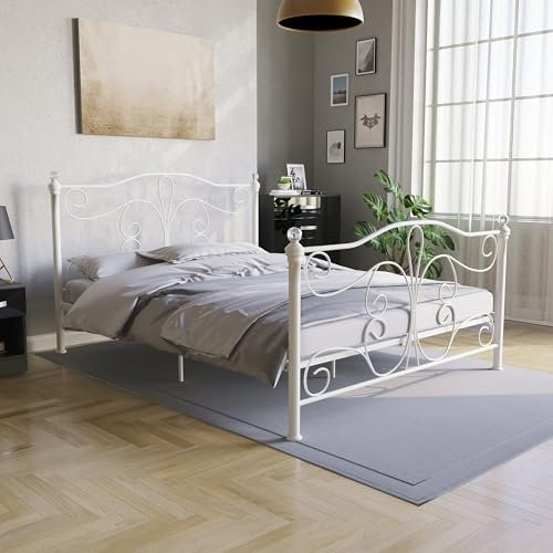 Vida Designs Chicago King Size Bed, 5ft Bed Frame Metal Headboard High Foot End Bedroom Furniture, White