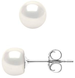 PEARLS & COLORS - Orecchini autentici con perle coltivate d'acqua dolce, colore: bianco naturale, qualità AAA+, oro bianco, sistema di passeggino, di alta qualità, gioiello da donna