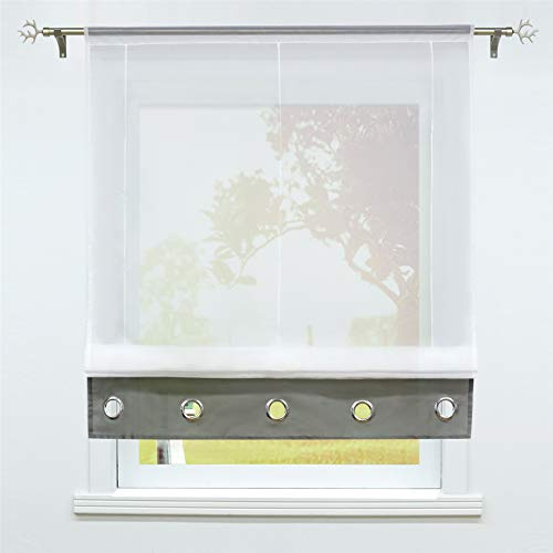 SCHOAL Raffrollo mit Tunnelzug Transparente Raffgardine Modern Bändchenrollo Weiß Gardinen Voile 1 Stück BxH 80x155cm Grau