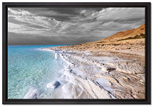 Pixxprint Das Tote Meer bei Tag Leinwandbild 60x40 cm im Bilderahmen, Wandbild, Schattenfugenrahmen, Kein Poster