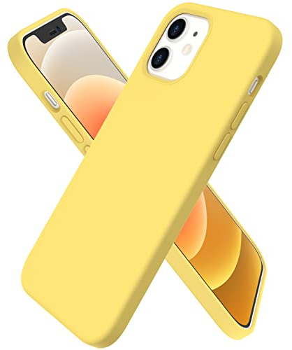ORNARTO Compatible with iPhone 12 Case 6.1 and iPhone 12 Pro Case, Slim Liquid Silicone 3 Layers Full Covered Soft Gel Rubber Case Cover 6.1 inch-Lemon Yellow