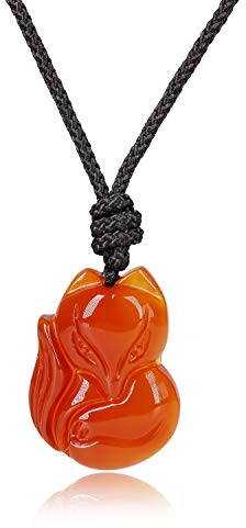COAI Geschenkideen Unisex Glückskette mit Fuchs Anhänger aus Rotem Achat Amulett Verstellbare Kette