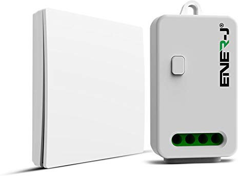 Enerj 1 Gang Wireless Kinetic Switch + Non-Dimmable Receiver Bundle Kit Wireless Gang Switch, Installation-Easy, Battery-Free Wall On/Off Switch
