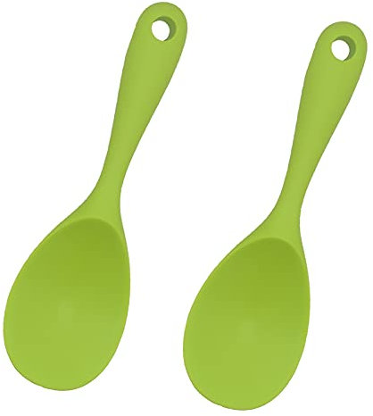 Reislöffel, 2 Stück Hochwertige Servierlöffel aus Silikon, Langlebig & Hitzebeständig (bis 230°C), Ideal für Reiskocher, Kartoffelpüree, Sushi & Mehr, BPA-frei & Spülmaschinenfest (grün)