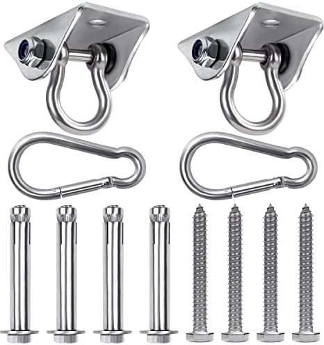 BELLE VOUS Set Gancio da Muro Resistenti (x2) - Gancio Muro Girevoli In Acciaio Inox con Viti - Gancio per Soffitto Capacità di 450 kg per Cemento e Legno per Altalene, Amache con Moschettone Acciaio