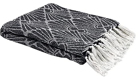 HOME DECO FACTORY Plaid Jacquard Geometric Marine 125 x 150 cm Deko Textil Innen Decke und Tagesdecke