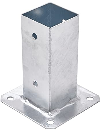 TRIBECCO® Piastra di ancoraggio con manicotto a vite per palo quadrato in legno, palo zincato a caldo manicotto per fissaggio a terra, supporto per recinzioni, piastra di base, 60 x 60 mm