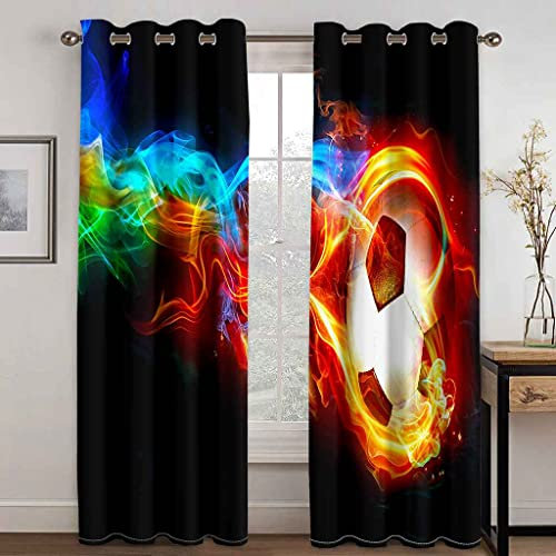 PVMLVM Gardinen Kinderzimmer Schlafzimmer B300cm x H280cm Thermovorhang Verdunkelungsvorhang Modern Polyester Vorhänge 3D Gedruckt Bunter Kreativer Fußball Muster Blickdicht Ösenvorhang 2Er Set