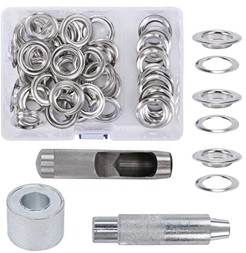HO2NLE Grommet Werkzeug Kit 20mm Tülle 50 Sets Ösen Scheiben Ösenzange Set Planenösen Rostfrei Silber Schlagösen mit Box für Planen Leder Stoff Vorhang Poolabdeckung Kleidung