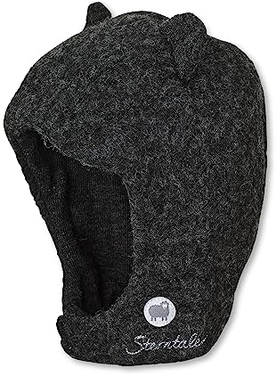 Sterntaler Baby Jungen Schalmütze Kleinkinder Schalmütze Mütze - Schalmütze Kinder - aus Merino Wolle mit Klettverschluss - anthrazit meliert, 45