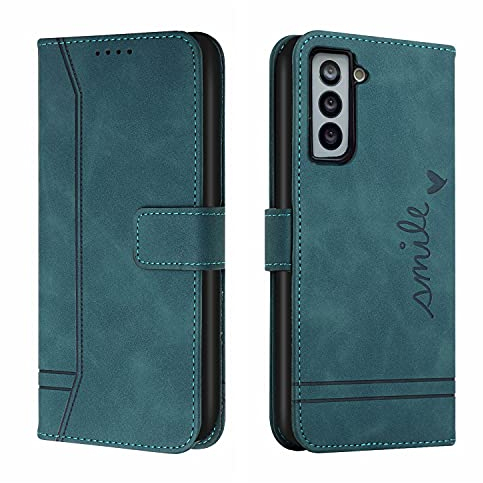 Trugox Handyhülle für Samsung Galaxy S22 5G Hülle Klappbar Klapphülle mit Kartenfach Handytasche Handy Schutzhülle Tasche Leder Wallet Flip Case Slim Book Cover - Blaugrün