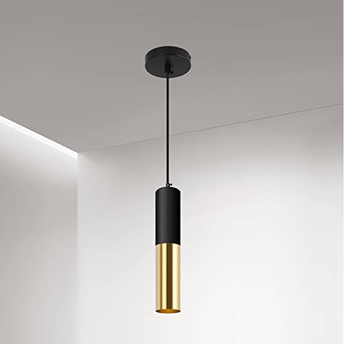 VONCI Moderne Schwarz und Messing Gold Mini Zylindrische Pendelleuchte für Kücheninsel Industrielle Metall Hängelampe Deckenstrahler Beleuchtung für Nachttisch Esszimmer Wohnzimmer Bar (1 Pack)