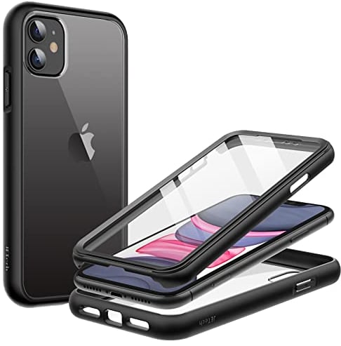 JETech Case for iPhone 11 6.1 Inch with Built-in Screen Protector Anti-Scratch, 360 Degree Full Body Rugged Phone Cover Clear Back (Black)