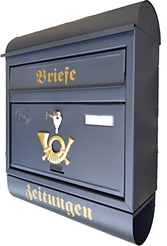 Pachurka & Dąże Großer Briefkasten/Postkasten XXL Farbe: Anthrazit/Grau RAL 7016 mit Zeitungsrolle + Montagematerial Zeitungsfach Zeitungsrohr (Runddach)