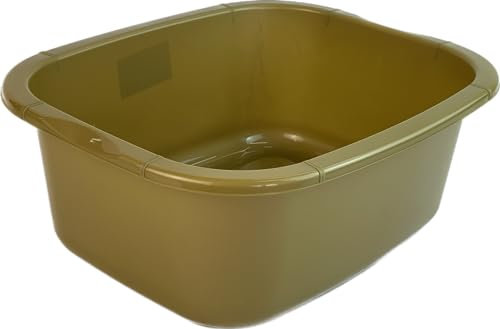 oceanevo® 11 Litres Rectangular Washing Up Bowl Golden Basin Mixing Sink Tidy Organizer Large Plastic Kitchen Portable Dish Washtub (Golden)