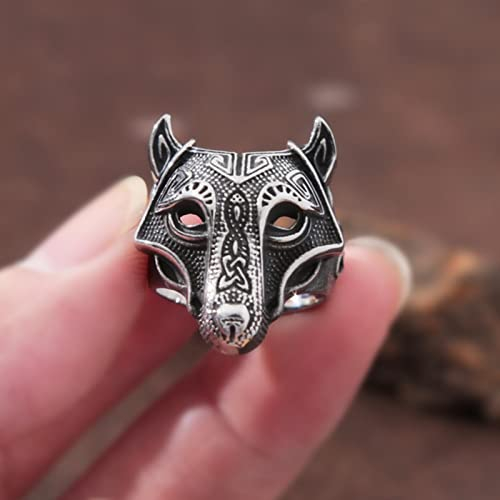 XJruixi Vintage Viking Wolf Ring for Men Stainless Steel Trinity Celtics Knot Ring Nordic Viking Amulet Jewelry Gift Wholesale Size 7-13