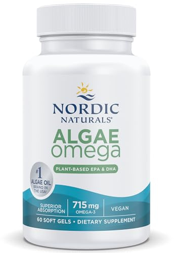 Nordic Naturals Algae Omega, 715mg Vegan Omega 3 Capsules from Algae Oil, with EPA and DHA, 60 Omega 3 Vegan Softgels, Vegetarian, Soy-Free, Gluten-Free