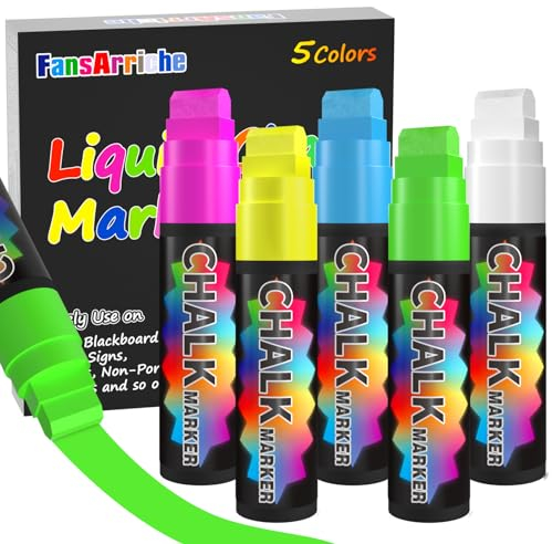 FansArriche Kreidestifte für Tafel Abwaschbar, 5 Kreidestifte Farbe X 15 mm - Chalk markers für Erwachsene & kreidestifte für fenster, Tafel, als Glasstift & Whiteboard