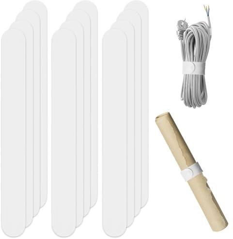 12 Stück weiße Flip Wraps Silikon überzogene Metallstreifen Flip 2,5 x 21,6 cm Geschenkpapierhalter Posterhalter Papierrollenhalter Stabilisator Slap Bands für Aufbewahrung Organisation,weiße