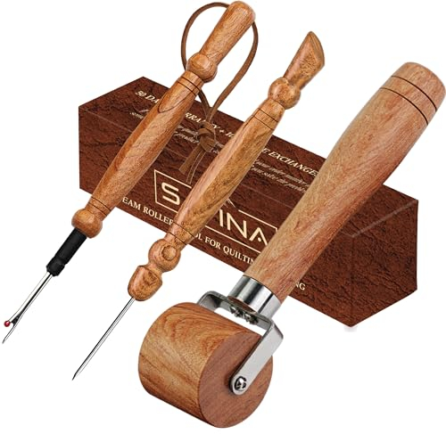 SAVINA Nahttrenner, Set mit 3 Stück, Nahtroller und Stiletto zum Nähen, handgefertigtes Hartholz, professionell, vielseitig einsetzbar, langlebig zum Nähen/Quilten