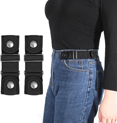 WHIPPY 2 Stücke Ohne Schnalle Gürtel Damen Herren Schnallenfrei Elastischer Gürtel Schnallenloser Stretch Taillengürtel,schwarz 16cm