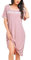 Lovasy Camicia da Notte Donna Corto Sexy Sottoveste Babydoll in Pizzo a Maniche Corte Vestito Pigiama da Notte Bottoni Davanti con Scollo Quadrato con Tasche A Rosa L