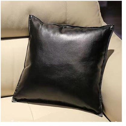 HonunG Luxuriöses Kunstleder-Kissen, Sofakissen 45 x 45 cm,Hochwertige Hohlfaser-Kisseneinsätze,Kissenbezüge für Sofa, Couch, Heimdekoration Schlafzimmer (Schwarz,Kissen)