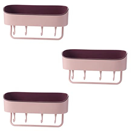GLigeT 3 Lagerregale Einfaches Kunststoff-Lagerregal in Toilette Toilette Waschtisch Wandmontiertes Lagerregal Nicht perforiertes Lagerregal (Color : Pink)