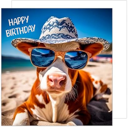 Edition Seidel Premium quadratische Geburtstagskarte mit Umschlag. Glückwunschkarte Happy Birthday Billet Tier Karte Mann Frau Coole Kuh Humor Lustig (GQ167 SW024)