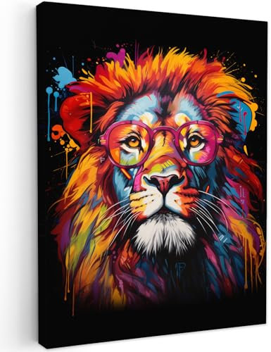 MuchoWow© Impressions sur Toile 30x40 cm Deco Tableau Murale Decoration Salon Peinture Tableaux Chambre Toiles Maison Graffiti - Lion - Lunettes - Noir - Banksy