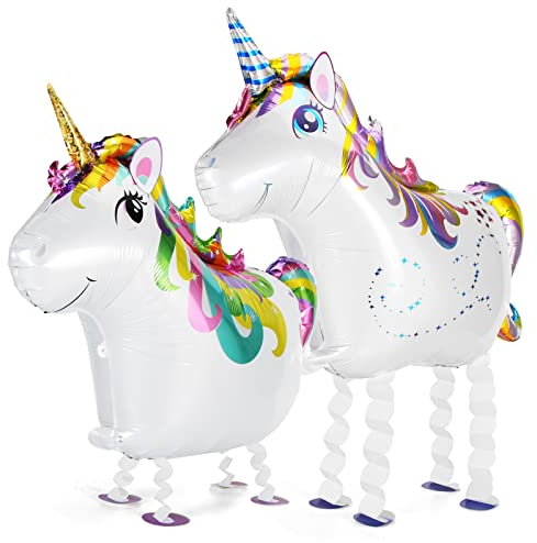 2 Stück Einhorn Folienballon,XXL Einhorn Luftballon ca. 80 cm,Walking Tier Folienballons,Airwalker Einhorn Ballon,Einhorn Ballon Dekoration,Perfekt für Kindergeburtstage