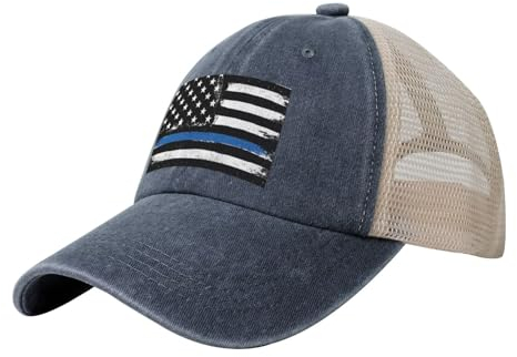 ESASAM Blaue dünne Linie, USA-Flagge, Cowboy-Netz-Baseballkappe, atmungsaktiv und stilvoll, Outdoor-Hut für Damen und Herren, Baseballmütze, Sonnenschutzmütze, Unisex-Mütze, Blaue dünne USA-Flagge,
