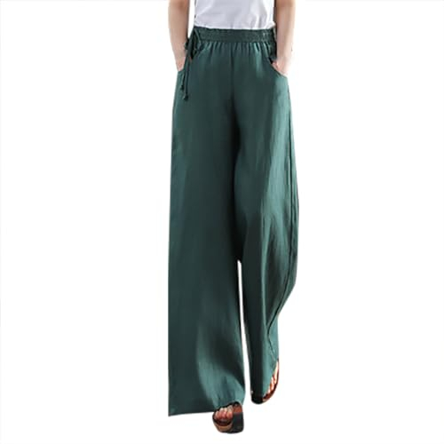 Schnürhose Für Damen Aus Baumwolle Und Leinen, Einfarbige Hose Mit Weitem Bein Und Hoher Taille, Wide Leg Pants Women Elegante Schicke, , Sommerhose Lockere Lässige, Günstig Leinenhose Leicht Luftig