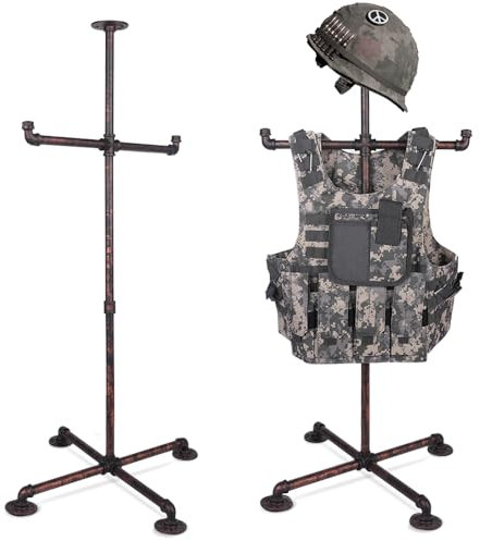 YIYEZHIQIU Iron Body Armor Stand Tactical Stand Helmet Vest Display Rack Military Gear Holder for Police and Duty Gear Rack (Retro Bronze)